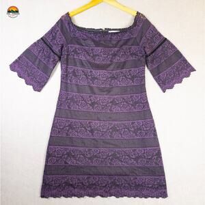 White House Black Market Shift Dress Purple Off-The Shoulder Women's Size 10